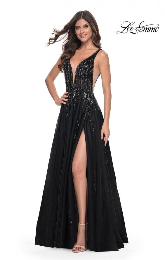 La Femme 32345 prom dress images.  La Femme 32345 is available in these colors: Black.