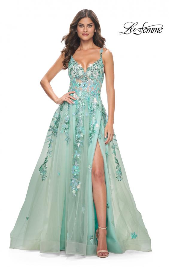 La Femme 32347 prom dress images.  La Femme 32347 is available in these colors: Sage.