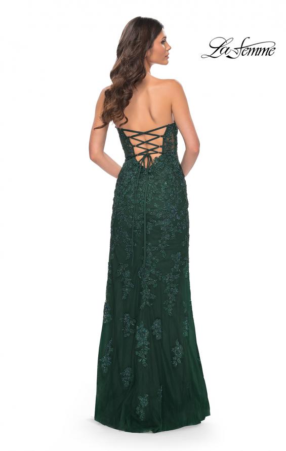 La Femme 32437 prom dress images.  La Femme 32437 is available in these colors: Black, Dark Berry, Dark Emerald.