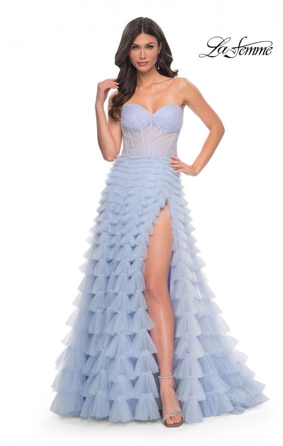 La Femme 32447 prom dress images.  La Femme 32447 is available in these colors: Light Periwinkle.