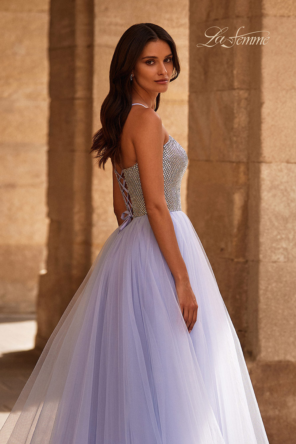 La Femme 32633 prom dress images.  La Femme 32633 is available in these colors: Light Periwinkle.