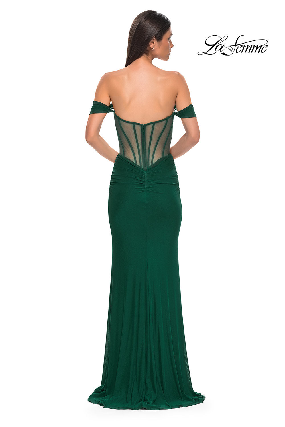 La Femme 32684 prom dress images.  La Femme 32684 is available in these colors: Black, Dark Berry, Emerald.