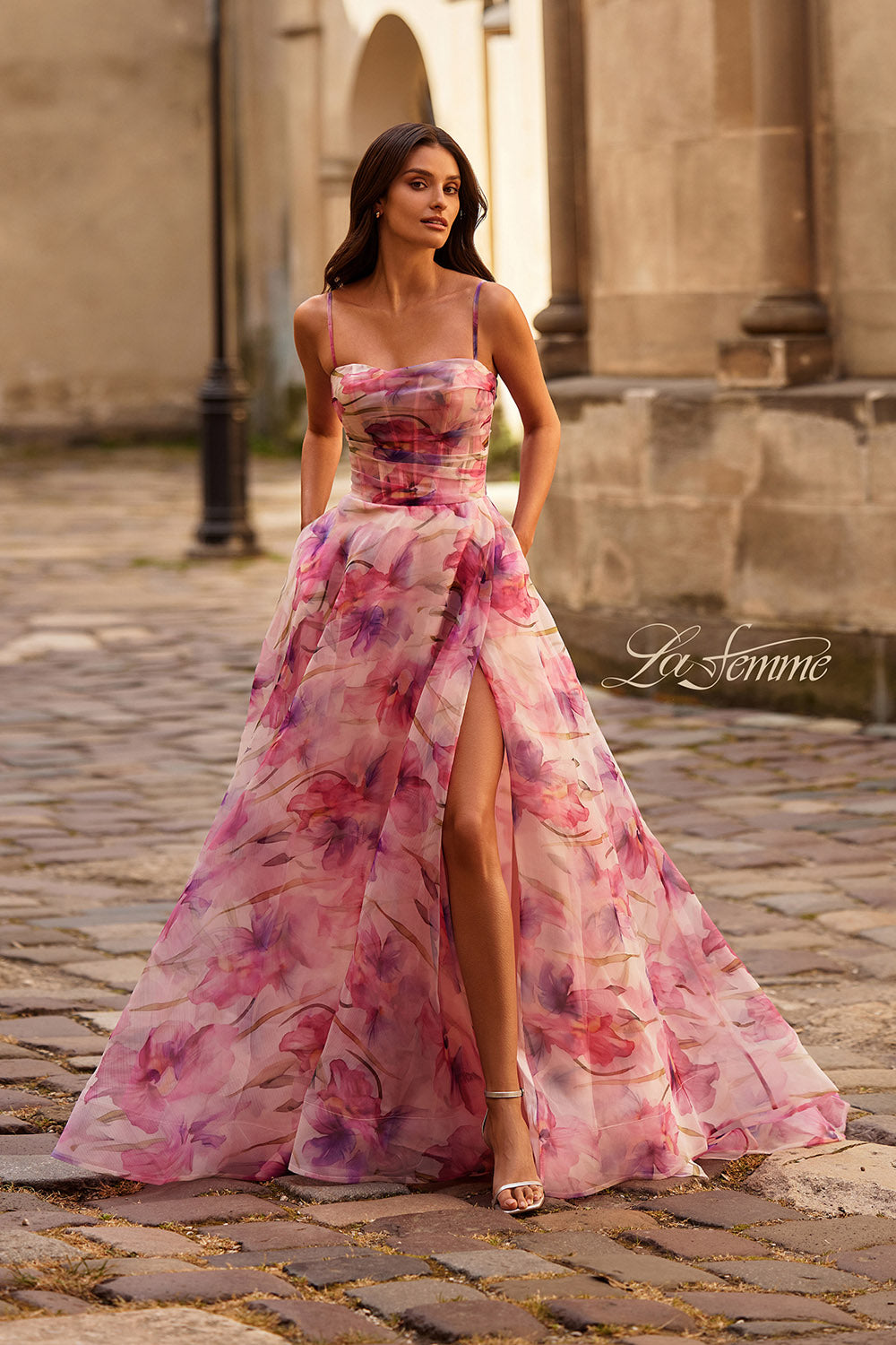 La Femme 32686 prom dress images.  La Femme 32686 is available in these colors: Pink.