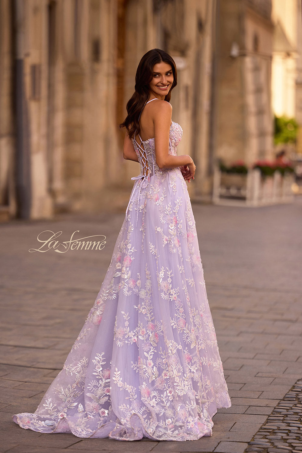 La Femme 32695 prom dress images.  La Femme 32695 is available in these colors: Lavender.