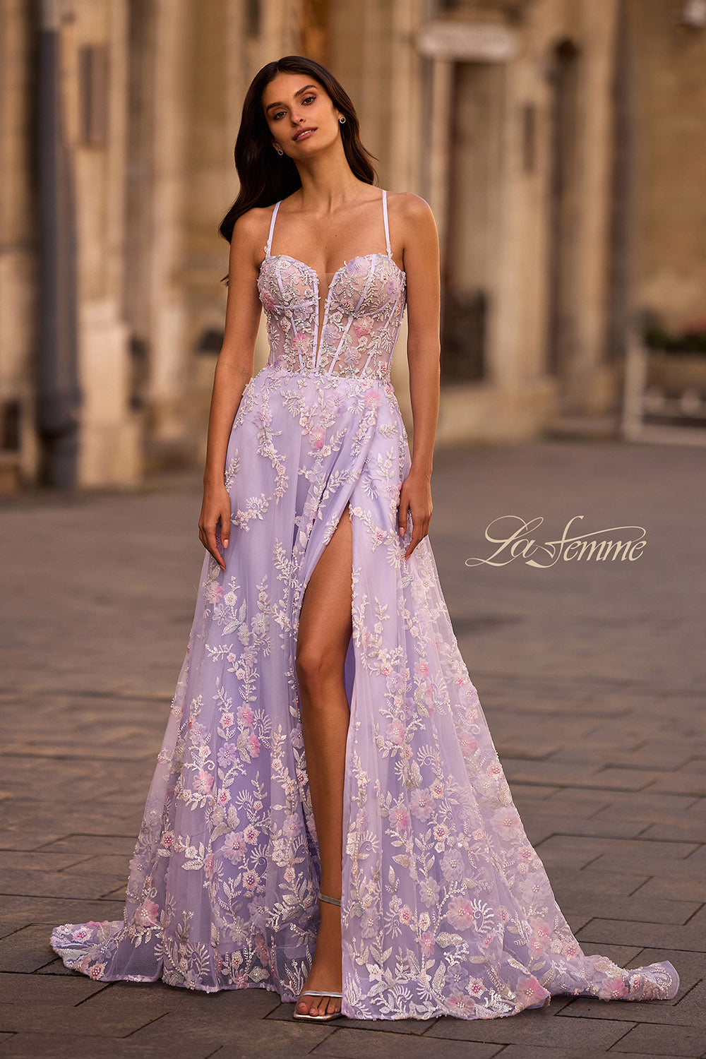 La Femme 32695 prom dress images.  La Femme 32695 is available in these colors: Lavender.