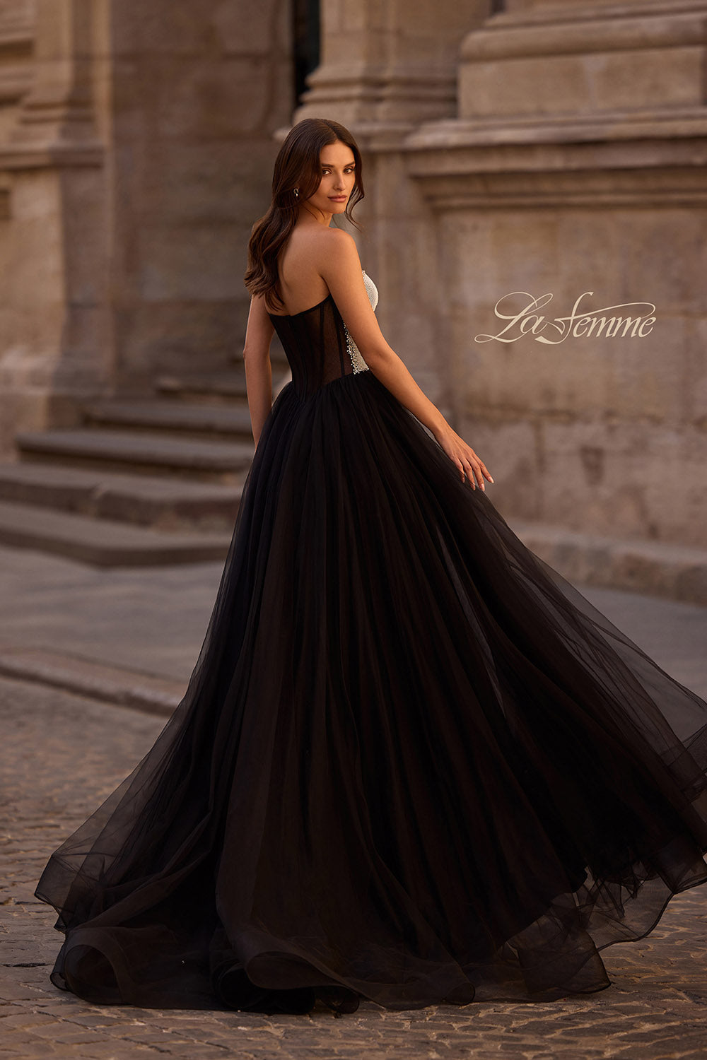 La Femme 32704 prom dress images.  La Femme 32704 is available in these colors: Black.