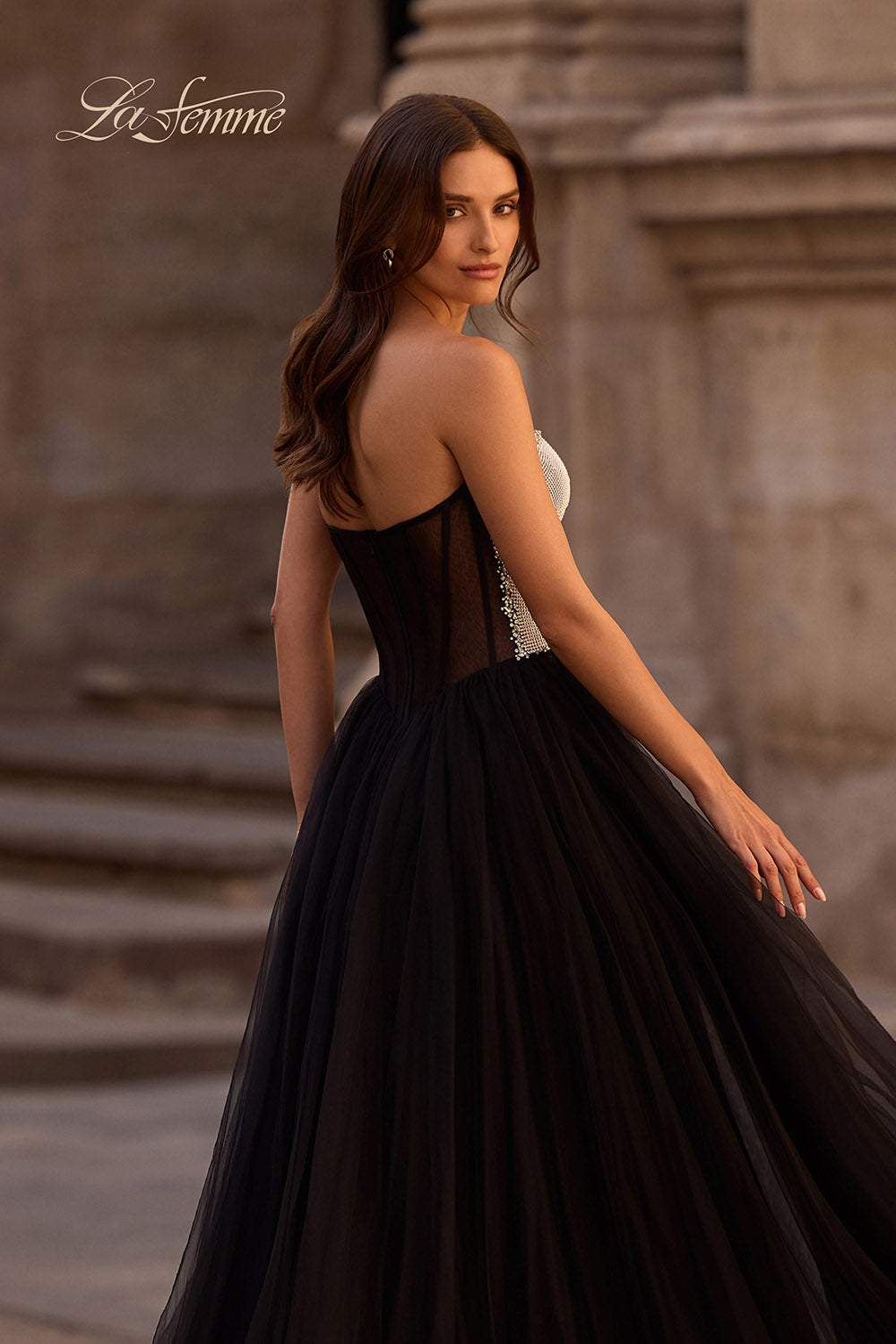 La Femme 32704 prom dress images.  La Femme 32704 is available in these colors: Black.