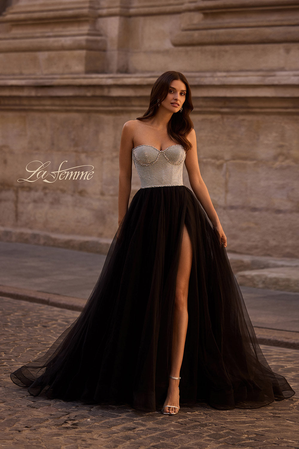 La Femme 32704 prom dress images.  La Femme 32704 is available in these colors: Black.