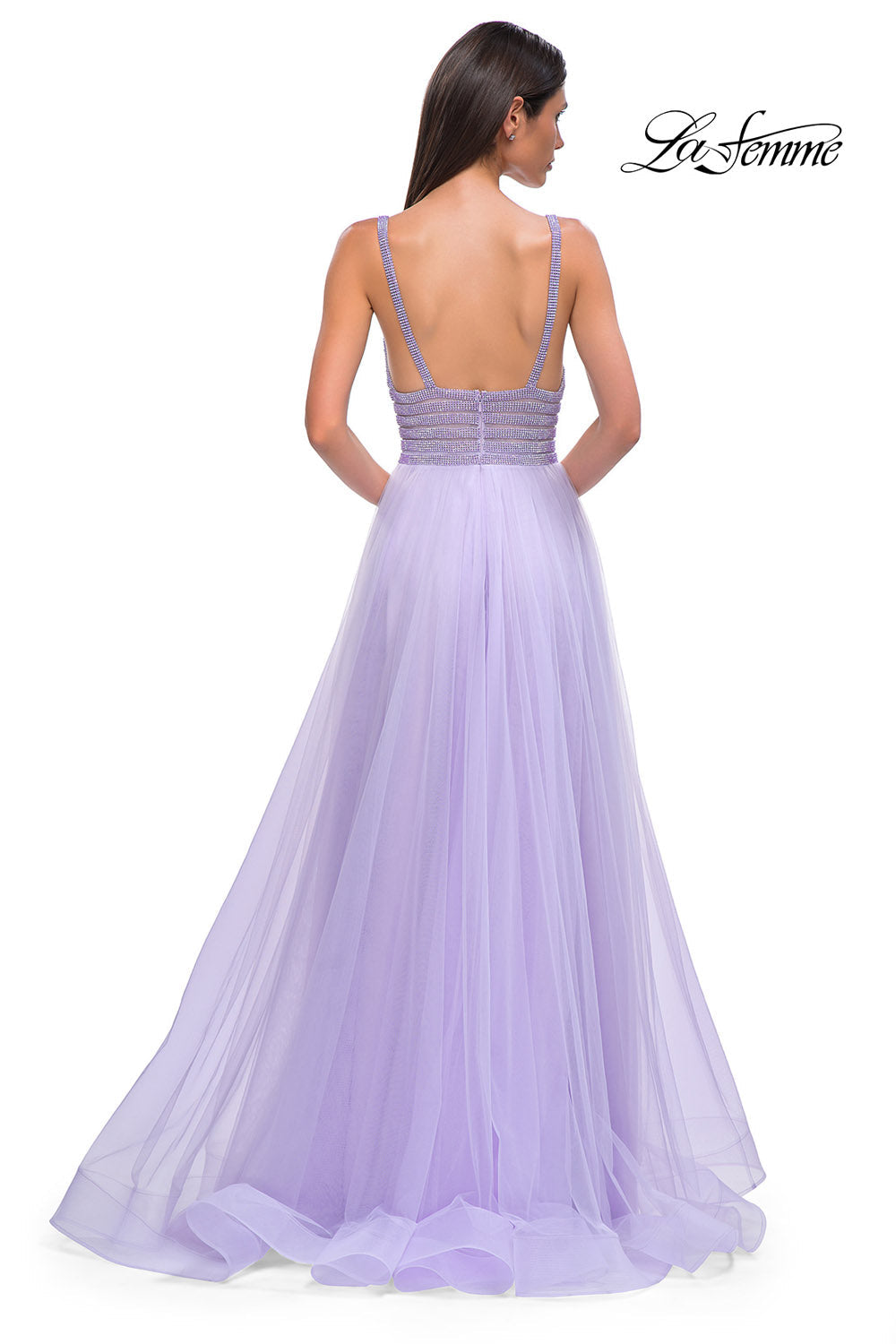 La Femme 32714 prom dress images.  La Femme 32714 is available in these colors: Light Periwinkle, Royal Blue.