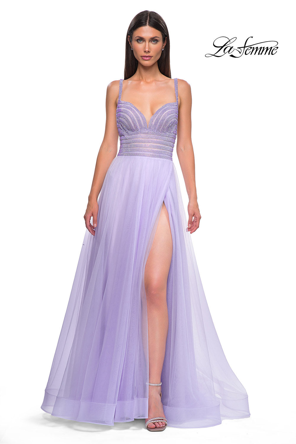 La Femme 32714 prom dress images.  La Femme 32714 is available in these colors: Light Periwinkle, Royal Blue.