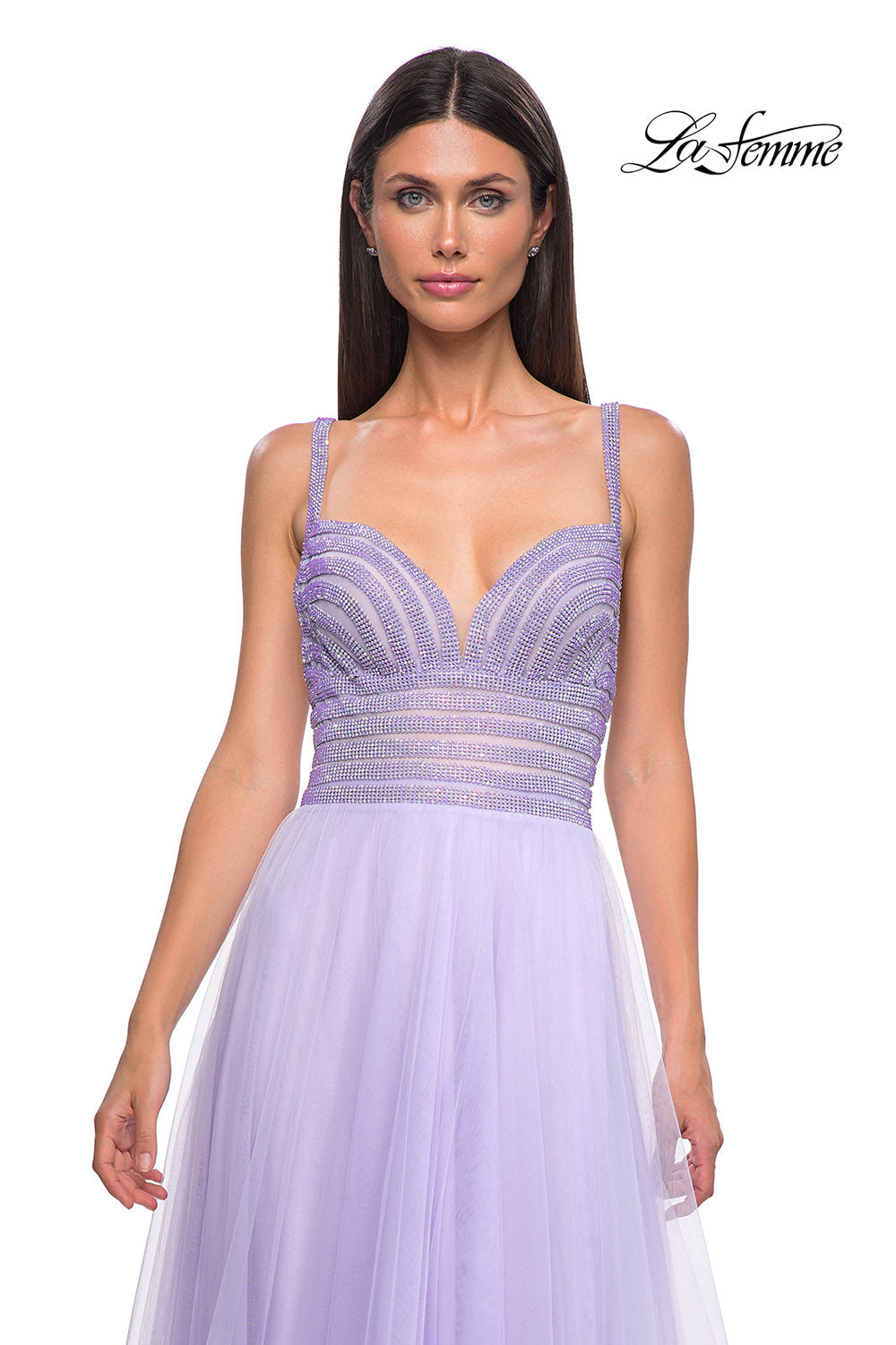 La Femme 32714 prom dress images.  La Femme 32714 is available in these colors: Light Periwinkle, Royal Blue.