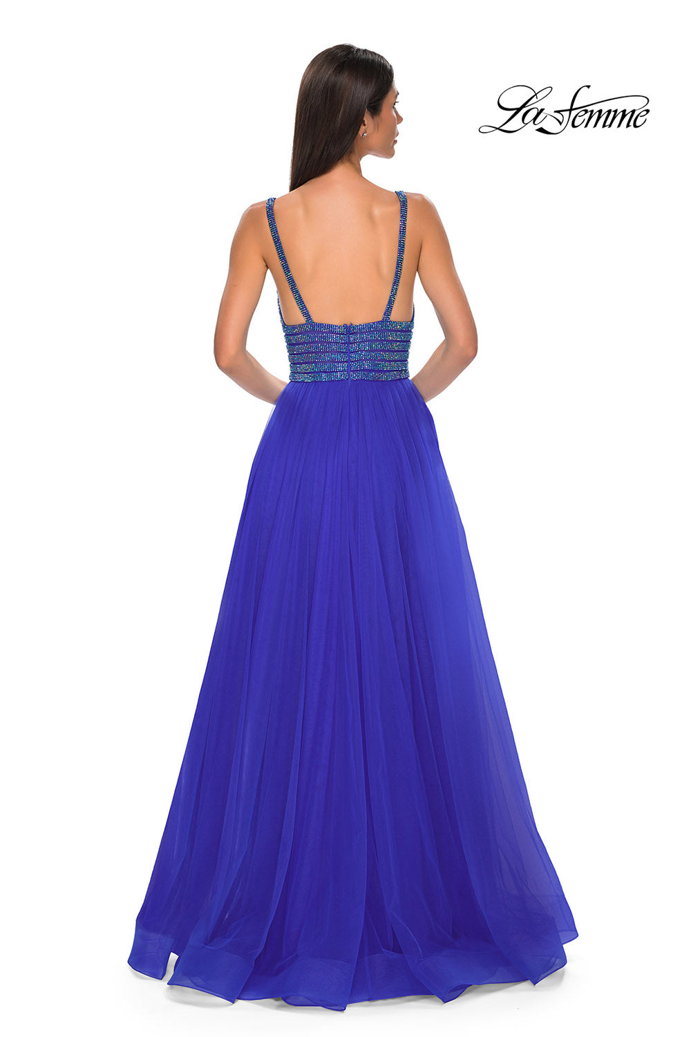 La Femme 32714 prom dress images.  La Femme 32714 is available in these colors: Light Periwinkle, Royal Blue.