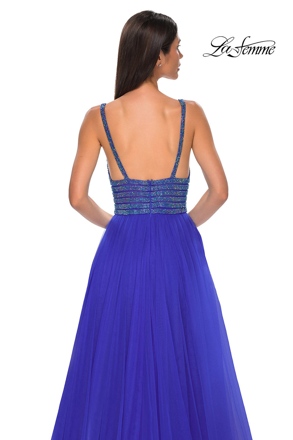 La Femme 32714 prom dress images.  La Femme 32714 is available in these colors: Light Periwinkle, Royal Blue.