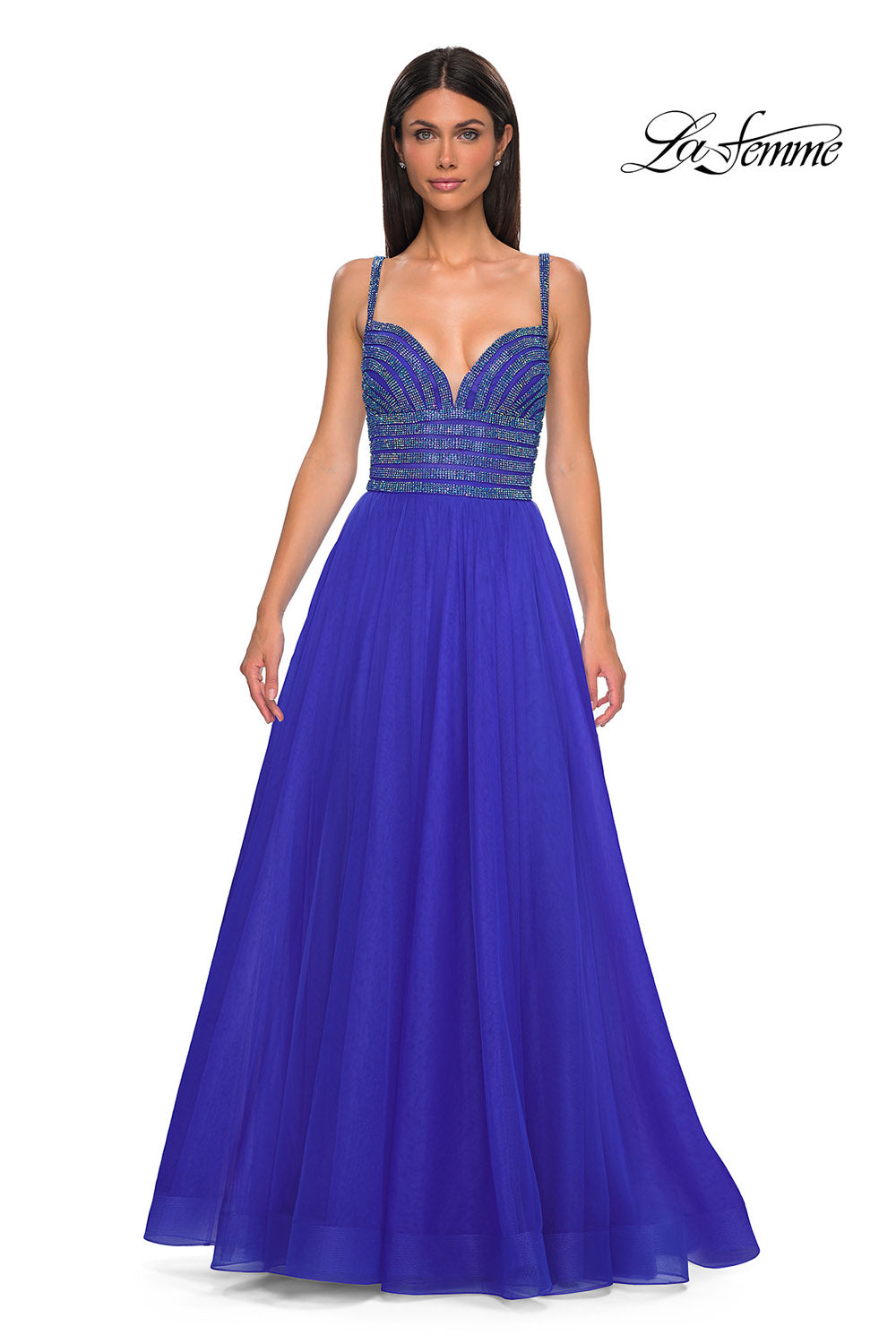 La Femme 32714 prom dress images.  La Femme 32714 is available in these colors: Light Periwinkle, Royal Blue.