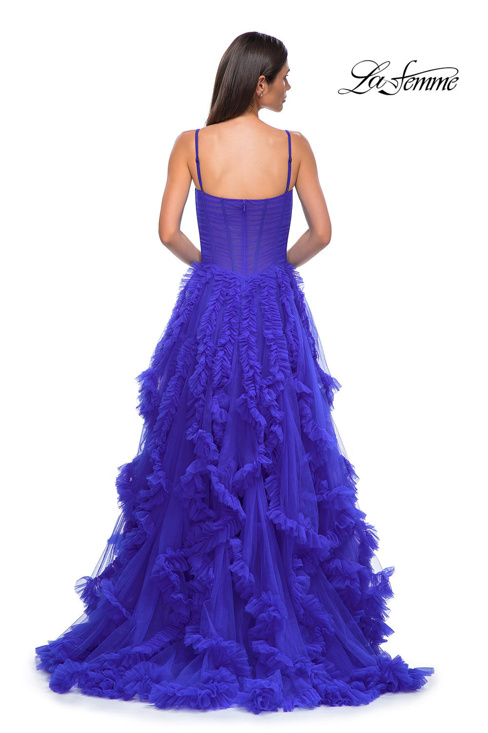 La Femme 32719 prom dress images.  La Femme 32719 is available in these colors: Black, Red, Royal Blue.