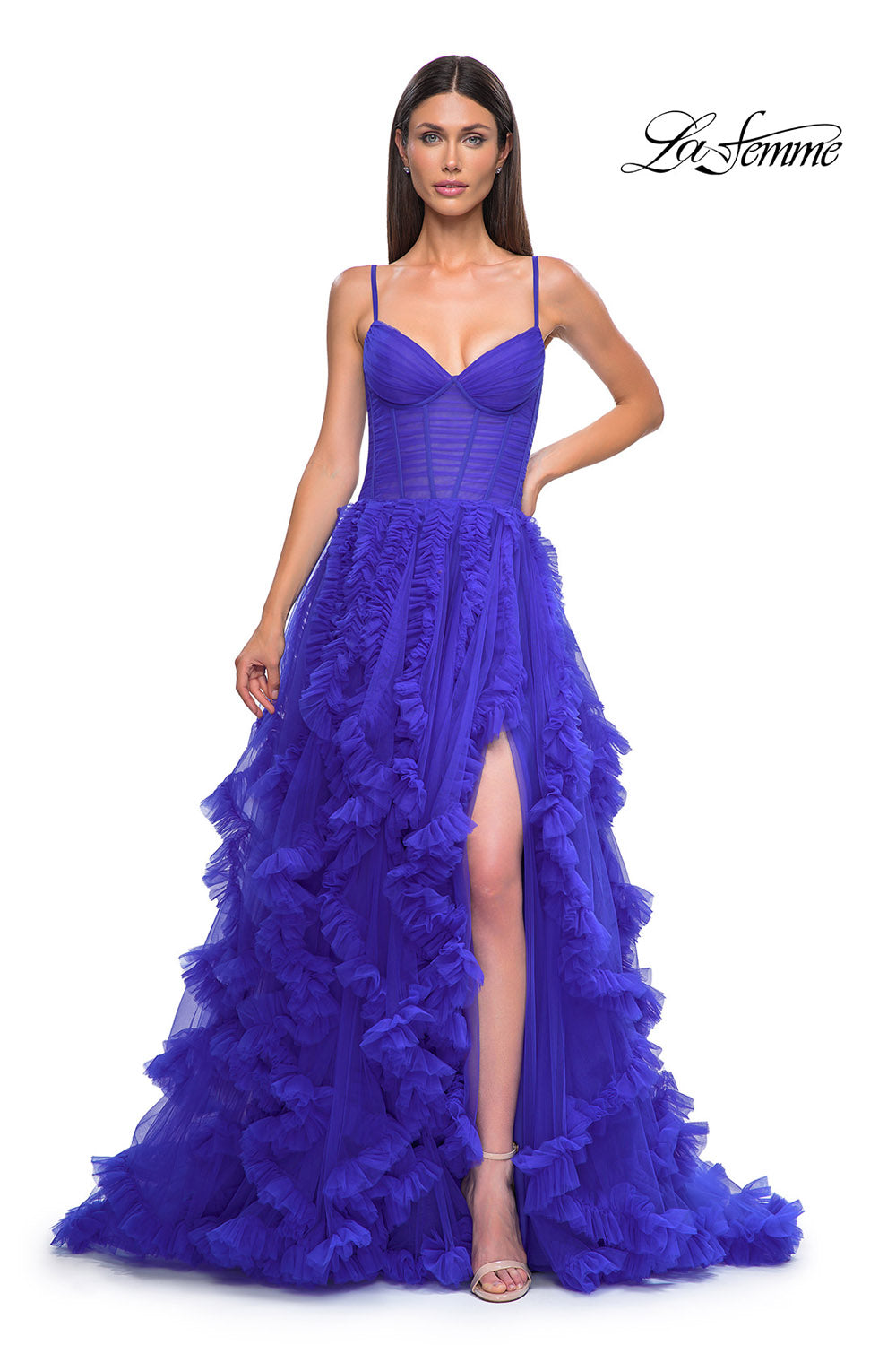 La Femme 32719 prom dress images.  La Femme 32719 is available in these colors: Black, Red, Royal Blue.