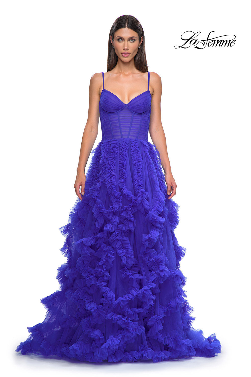 La Femme 32719 prom dress images.  La Femme 32719 is available in these colors: Black, Red, Royal Blue.