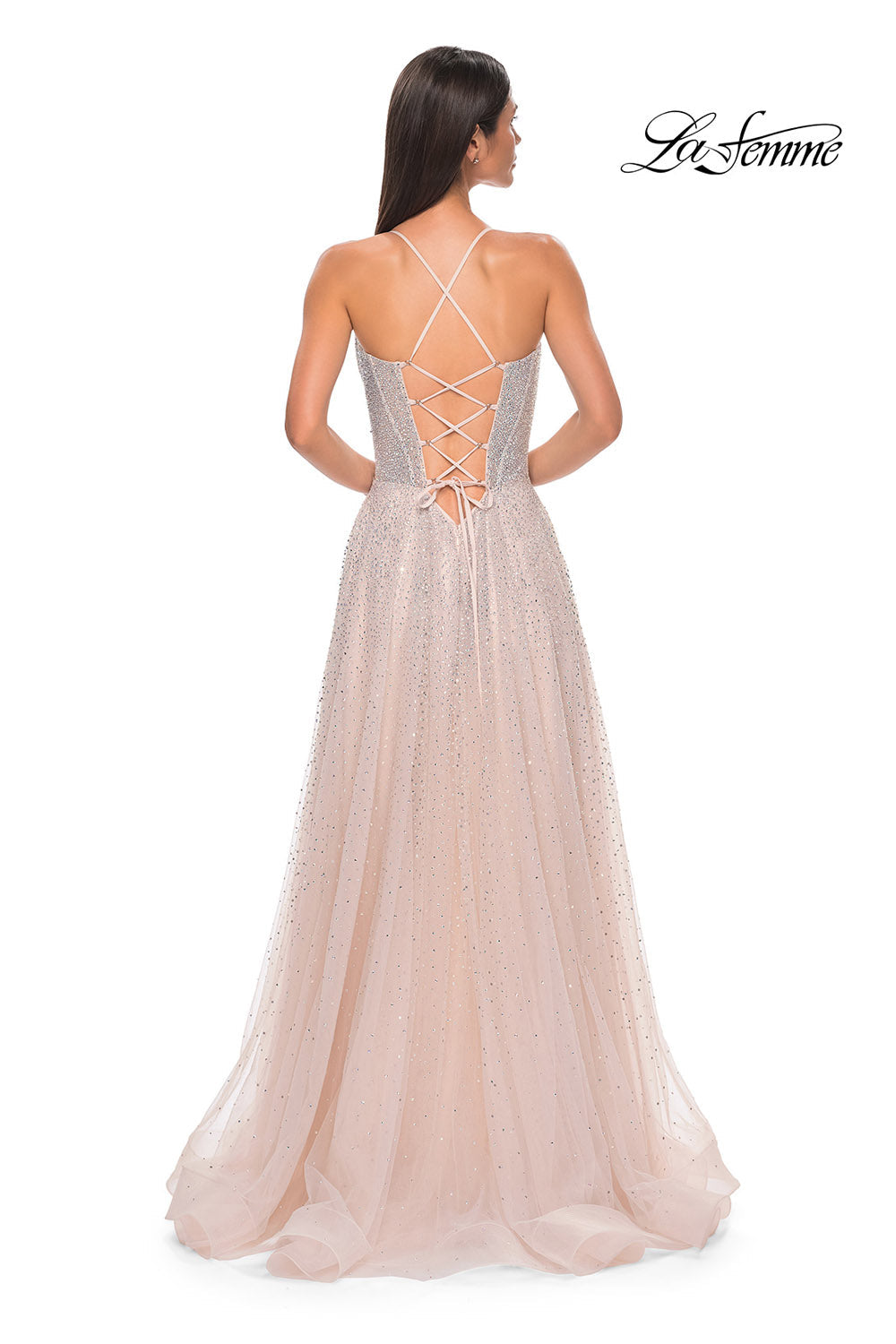 La Femme 32725 prom dress images.  La Femme 32725 is available in these colors: Arctic Blue, Blush, Pale Yellow.