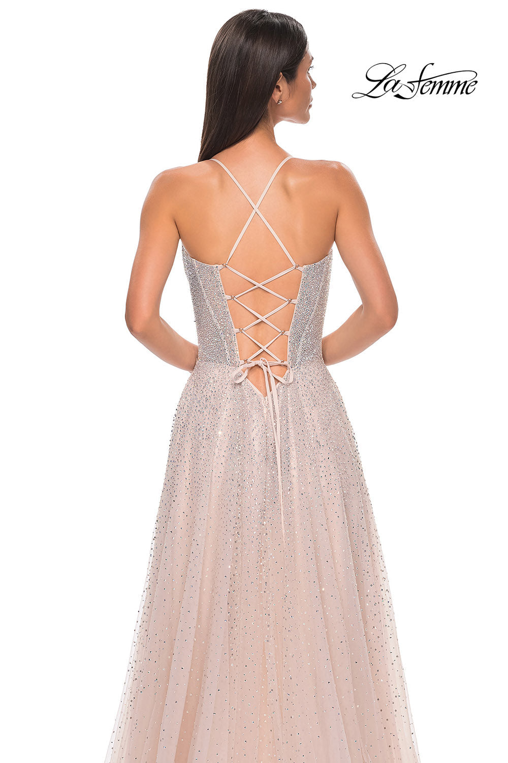 La Femme 32725 prom dress images.  La Femme 32725 is available in these colors: Arctic Blue, Blush, Pale Yellow.