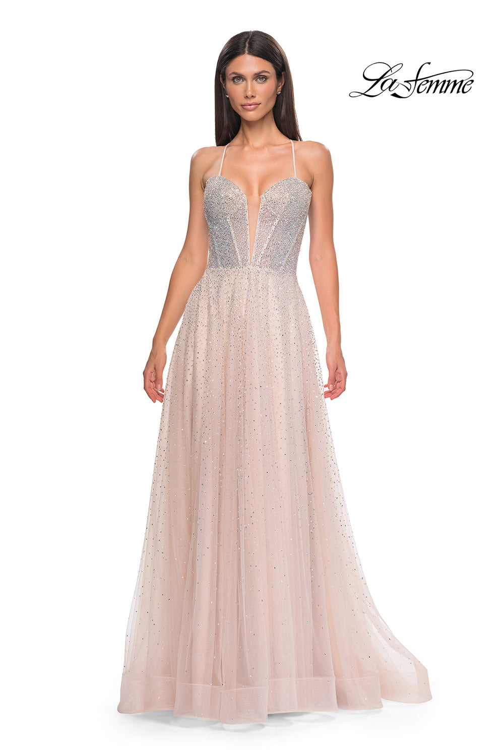 La Femme 32725 prom dress images.  La Femme 32725 is available in these colors: Arctic Blue, Blush, Pale Yellow.