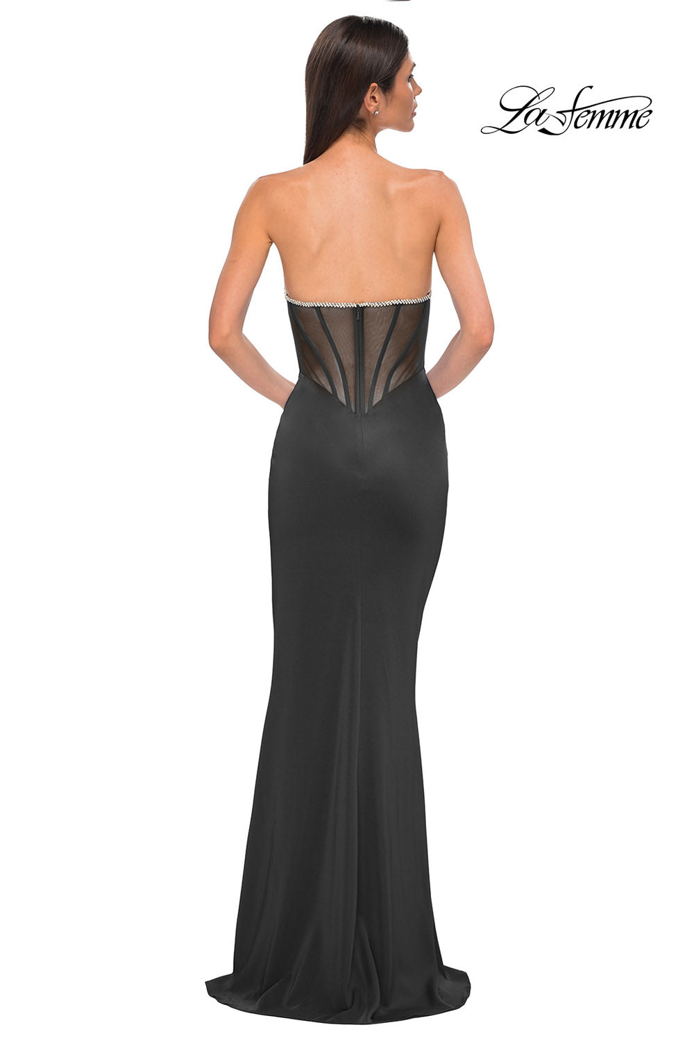 La Femme 32733 prom dress images.  La Femme 32733 is available in these colors: Black, Dark Emerald, Red, Royal Blue.