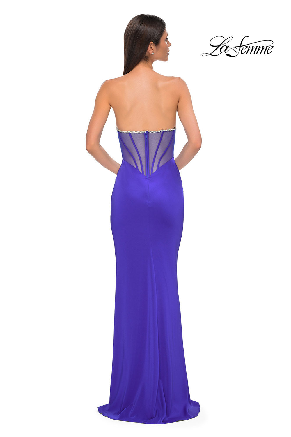 La Femme 32733 prom dress images.  La Femme 32733 is available in these colors: Black, Dark Emerald, Red, Royal Blue.