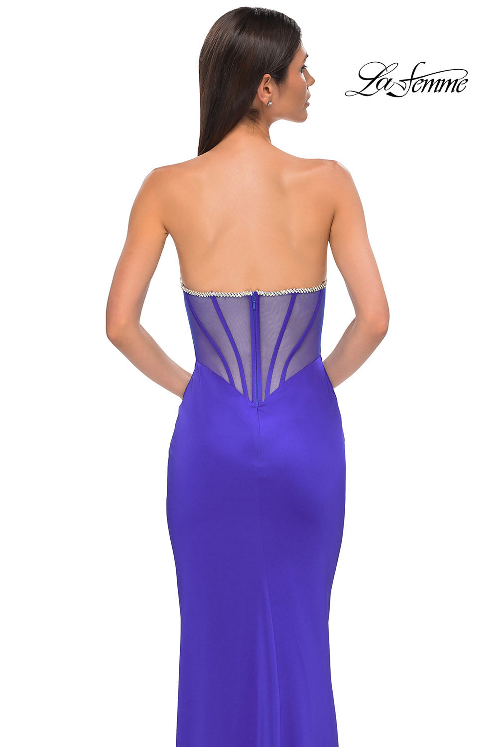 La Femme 32733 prom dress images.  La Femme 32733 is available in these colors: Black, Dark Emerald, Red, Royal Blue.