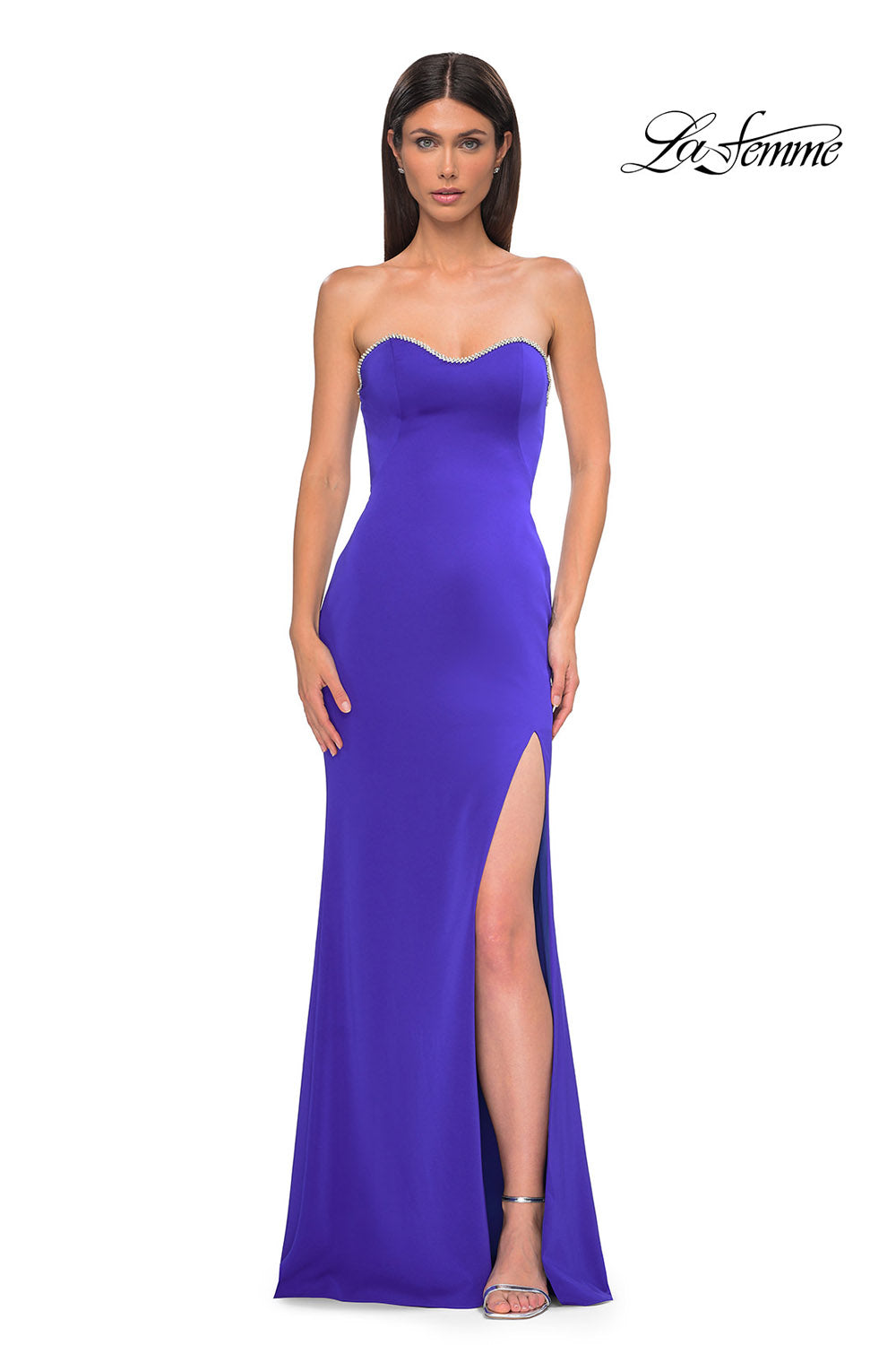 La Femme 32733 prom dress images.  La Femme 32733 is available in these colors: Black, Dark Emerald, Red, Royal Blue.