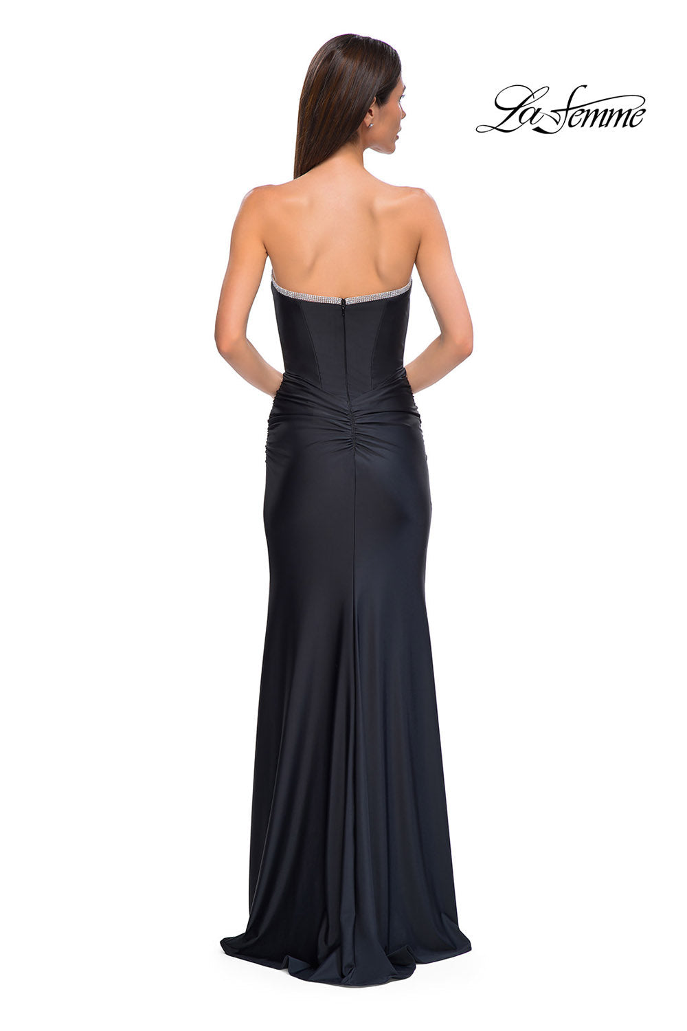 La Femme 32756 prom dress images.  La Femme 32756 is available in these colors: Black, Dark Teal, Red.