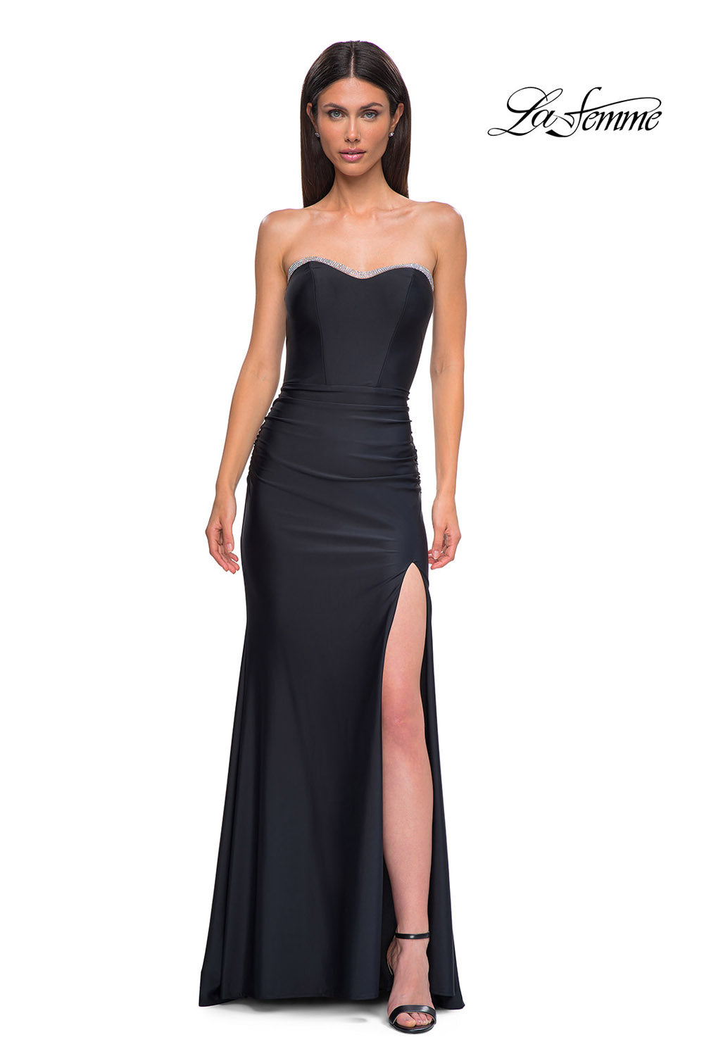 La Femme 32756 prom dress images.  La Femme 32756 is available in these colors: Black, Dark Teal, Red.