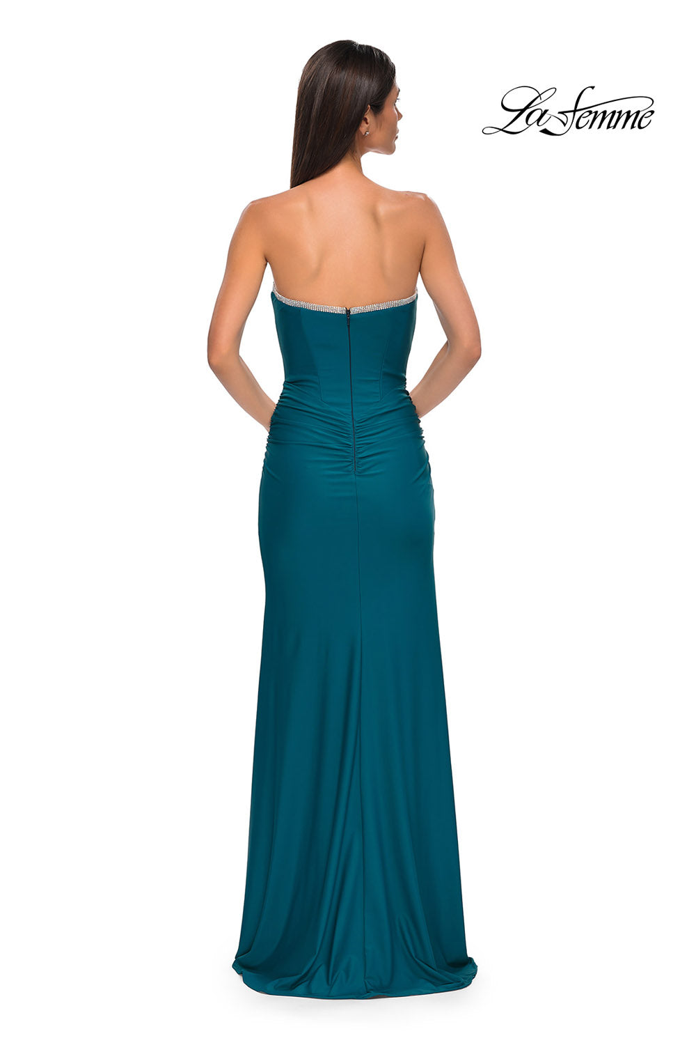 La Femme 32756 prom dress images.  La Femme 32756 is available in these colors: Black, Dark Teal, Red.