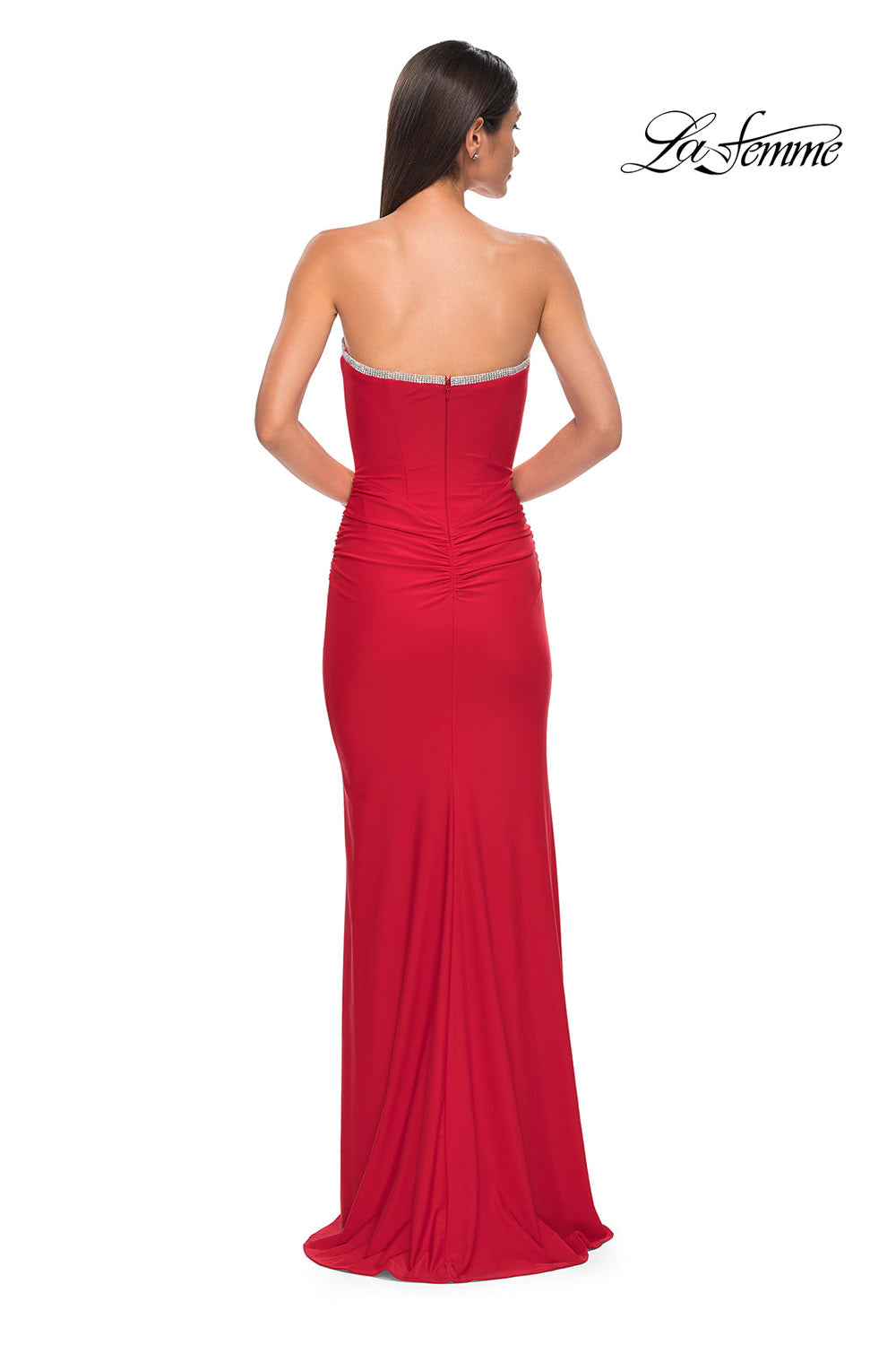 La Femme 32756 prom dress images.  La Femme 32756 is available in these colors: Black, Dark Teal, Red.