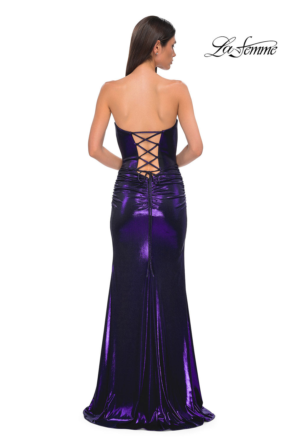 La Femme 32757 prom dress images.  La Femme 32757 is available in these colors: Champagne, Hot Pink, Navy, Purple.