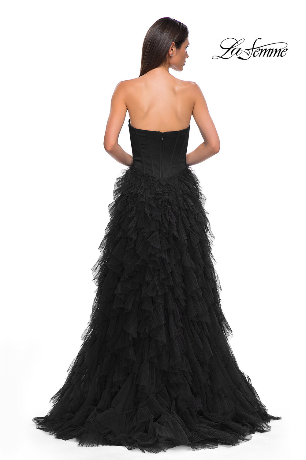 La Femme 32760 prom dress images.  La Femme 32760 is available in these colors: Black, Dark Berry.