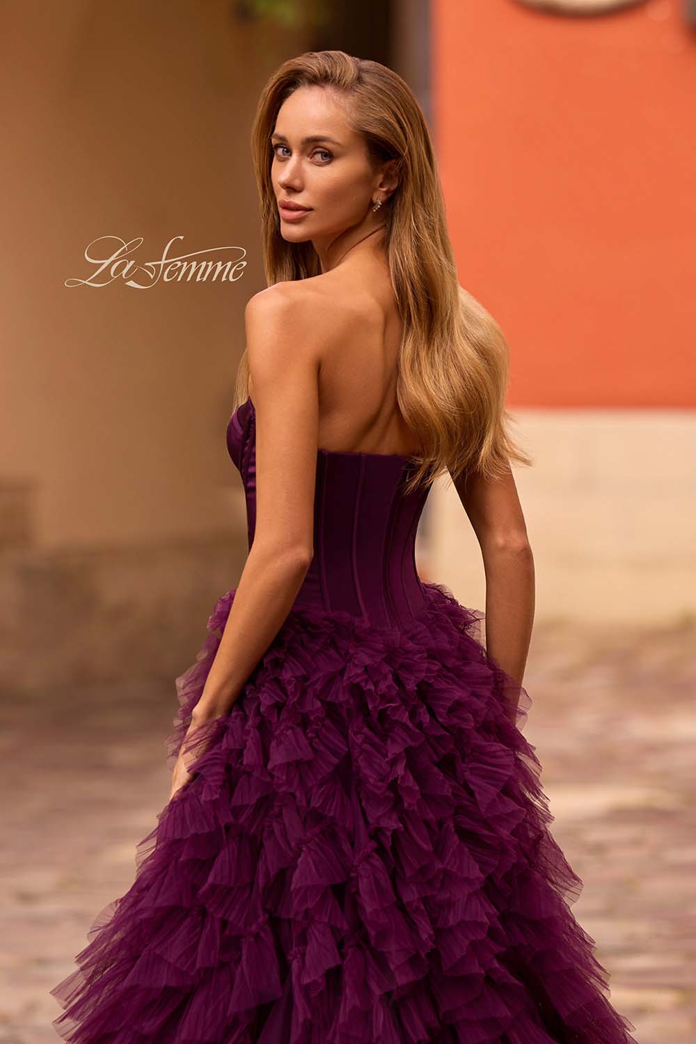 La Femme 32760 prom dress images.  La Femme 32760 is available in these colors: Black, Dark Berry.