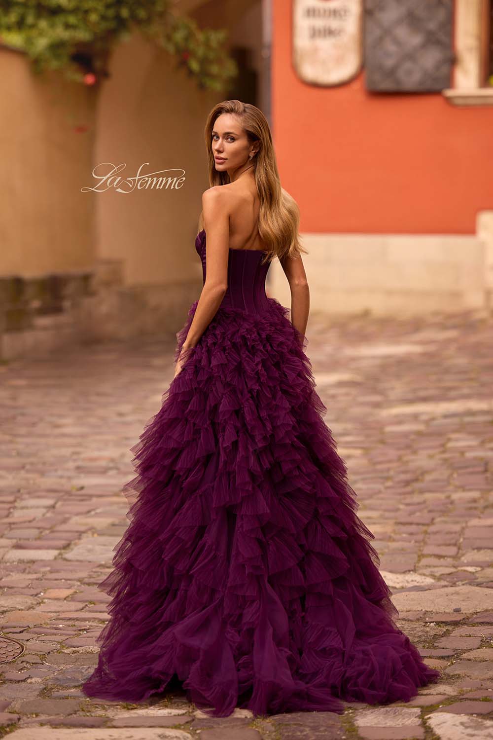 La Femme 32760 prom dress images.  La Femme 32760 is available in these colors: Black, Dark Berry.