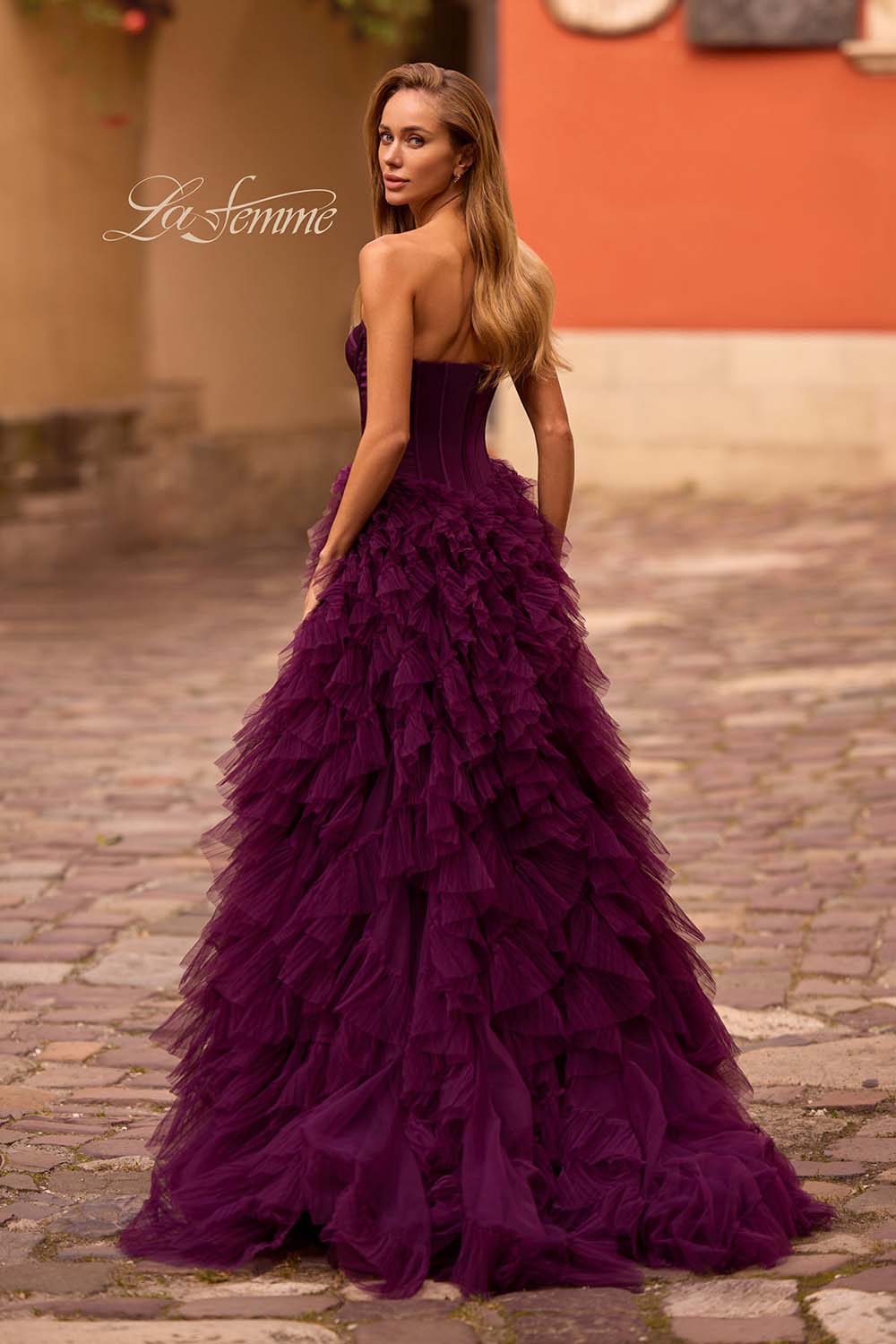 La Femme 32760 prom dress images.  La Femme 32760 is available in these colors: Black, Dark Berry.