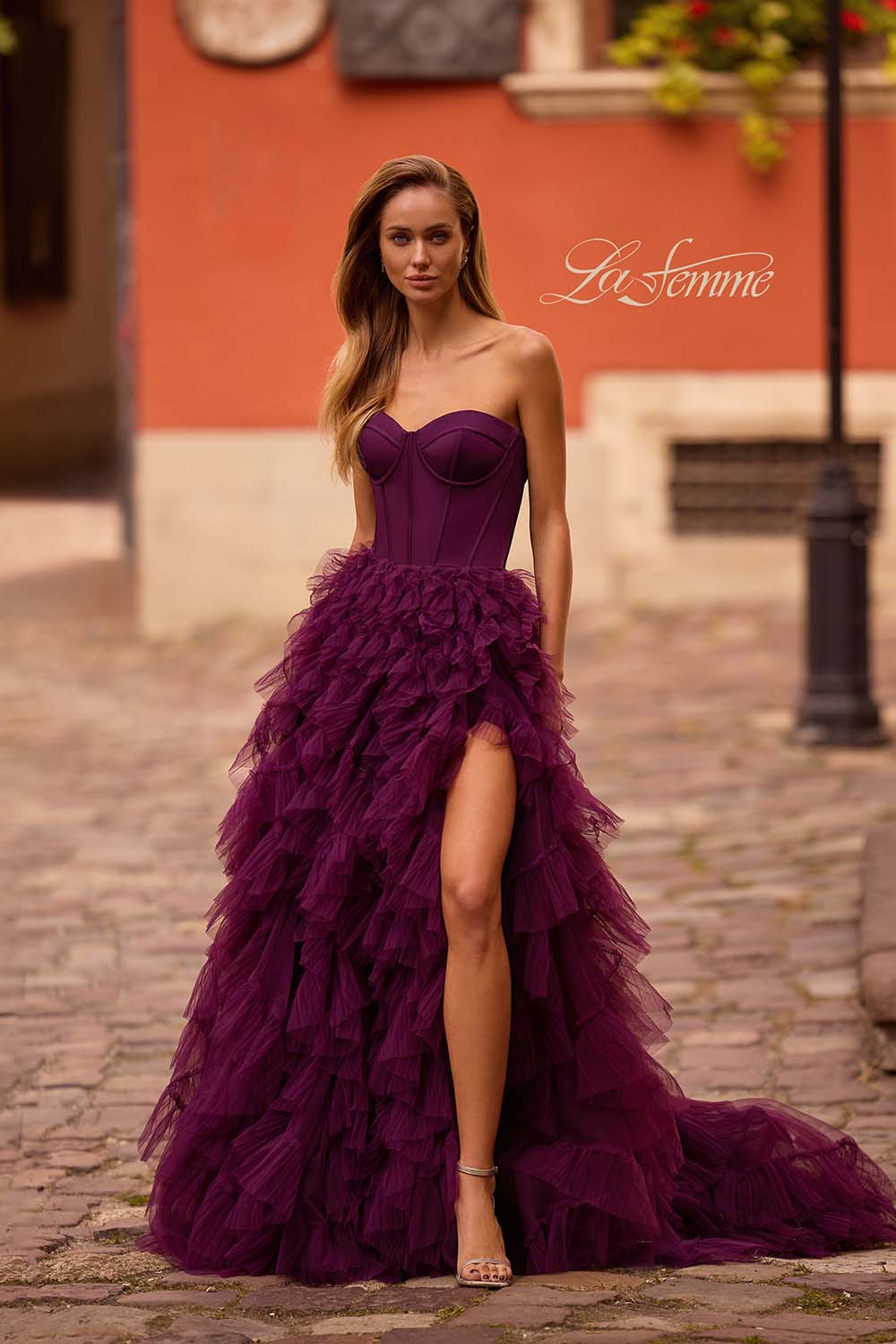 La Femme 32760 prom dress images.  La Femme 32760 is available in these colors: Black, Dark Berry.