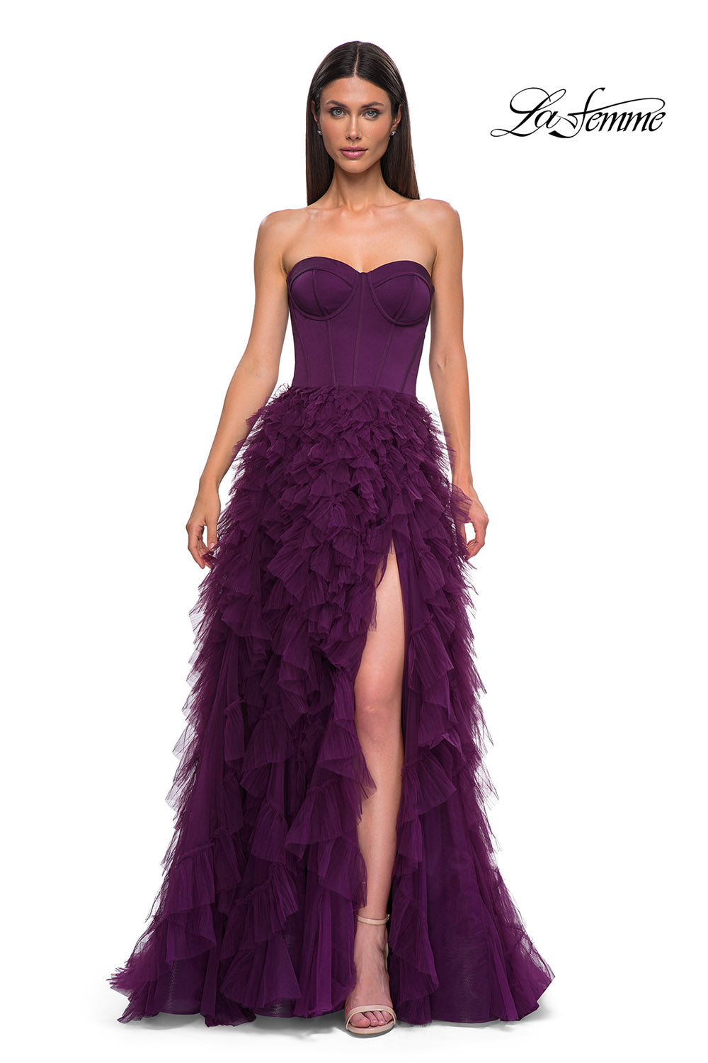 La Femme 32760 prom dress images.  La Femme 32760 is available in these colors: Black, Dark Berry.