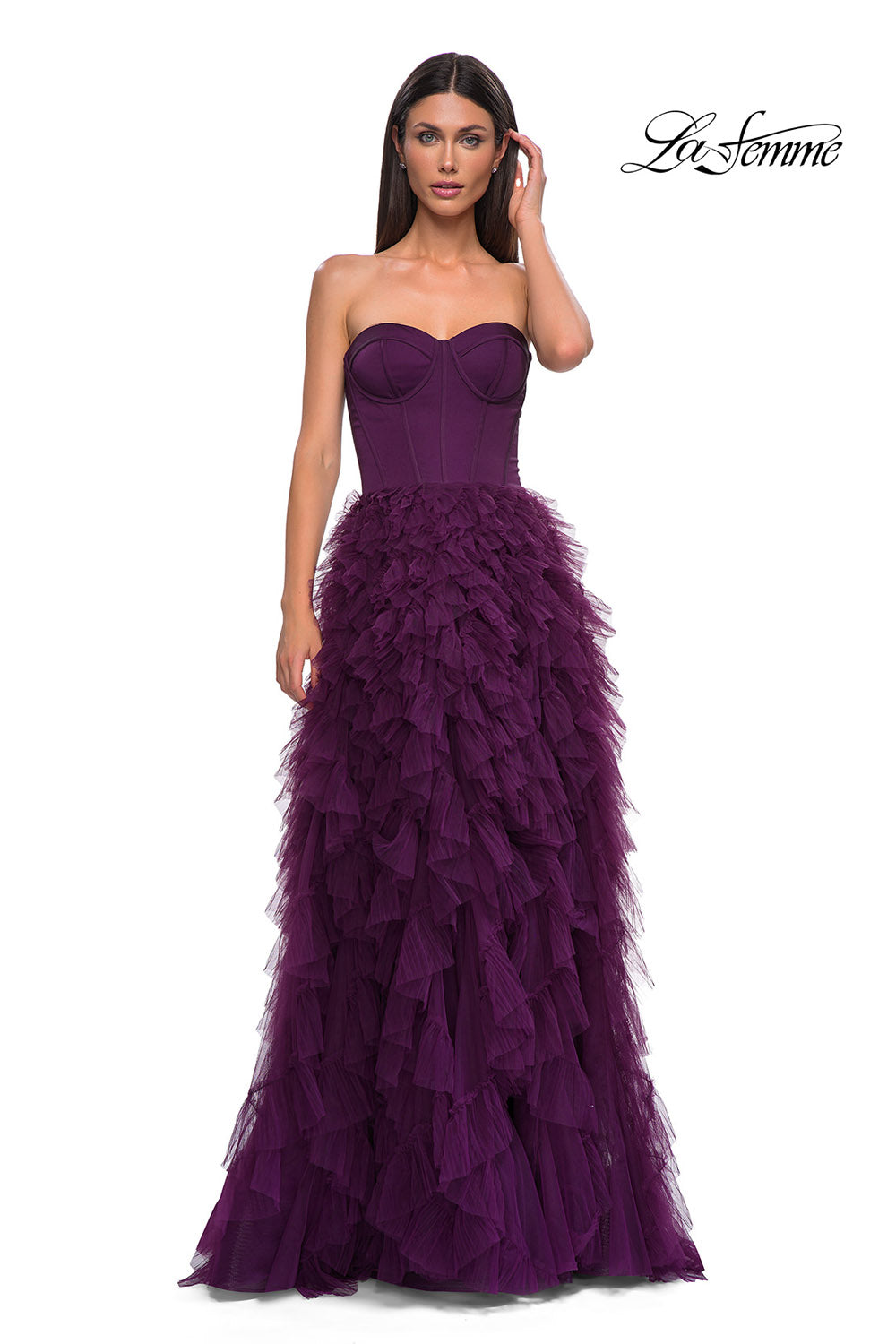 La Femme 32760 prom dress images.  La Femme 32760 is available in these colors: Black, Dark Berry.