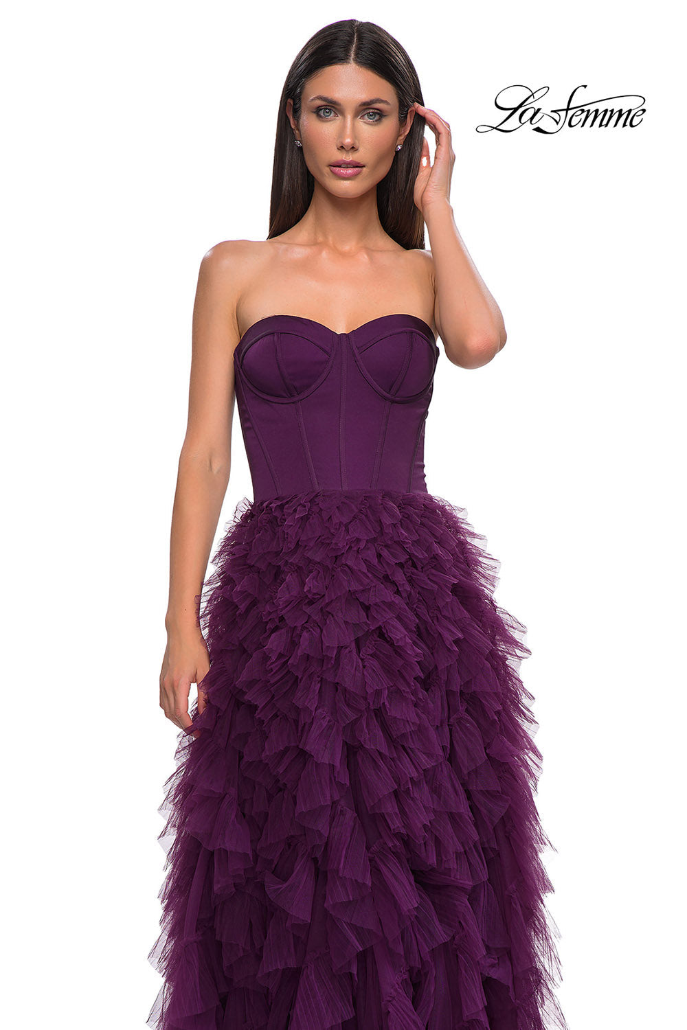 La Femme 32760 prom dress images.  La Femme 32760 is available in these colors: Black, Dark Berry.