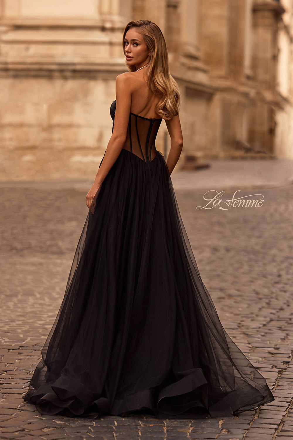 La Femme 32771 prom dress images.  La Femme 32771 is available in these colors: Black.