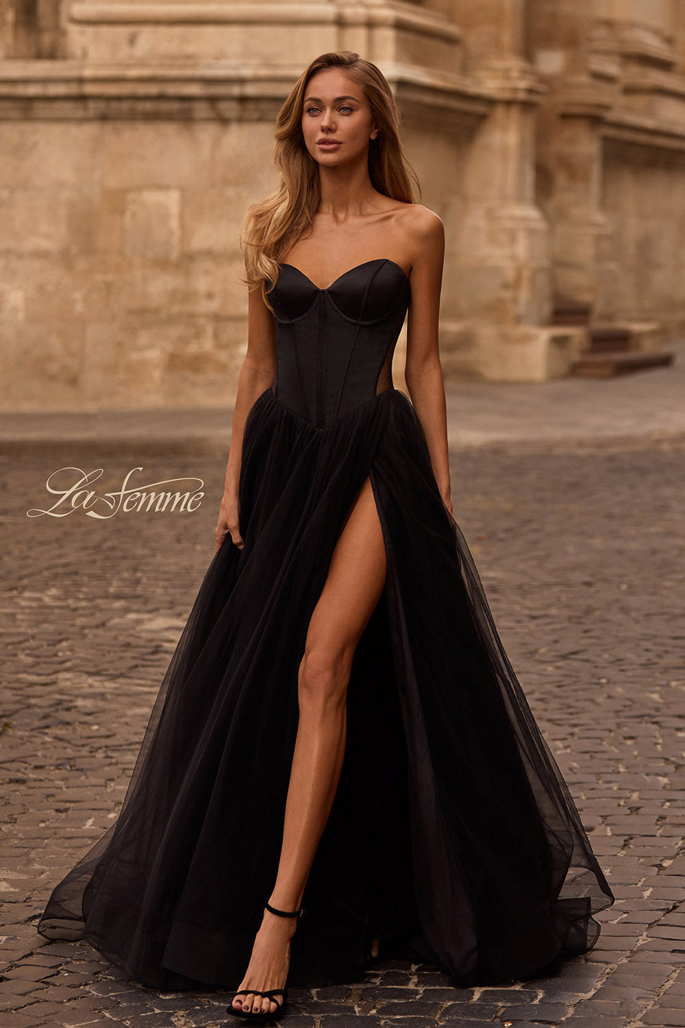 La Femme 32771 prom dress images.  La Femme 32771 is available in these colors: Black.