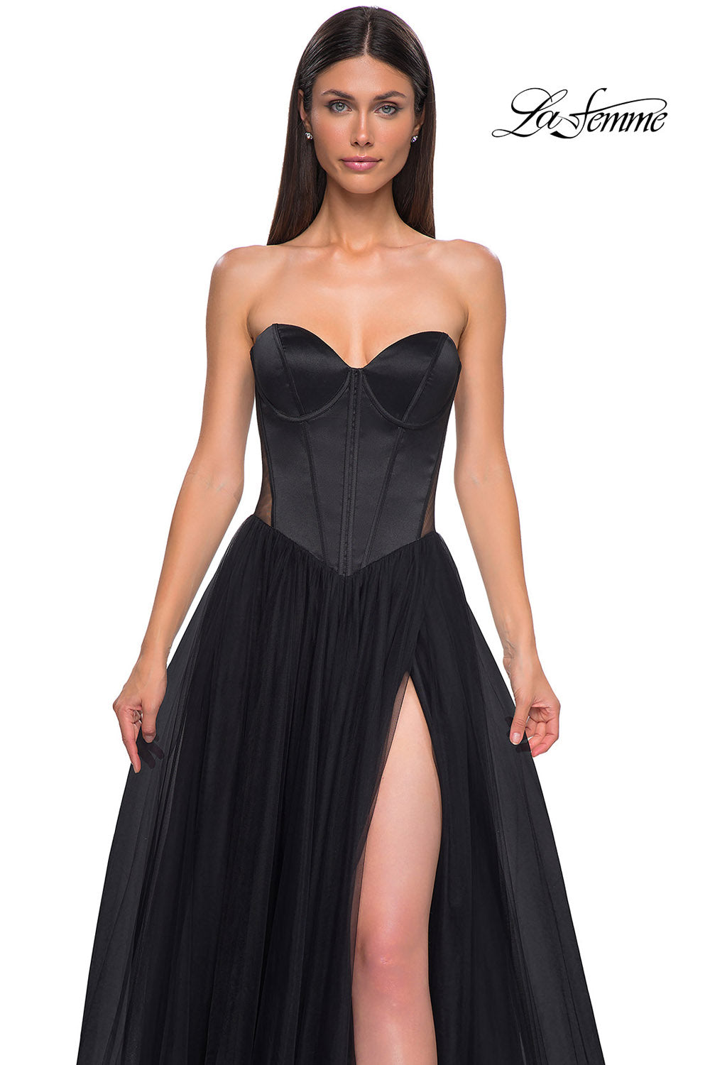 La Femme 32771 prom dress images.  La Femme 32771 is available in these colors: Black.