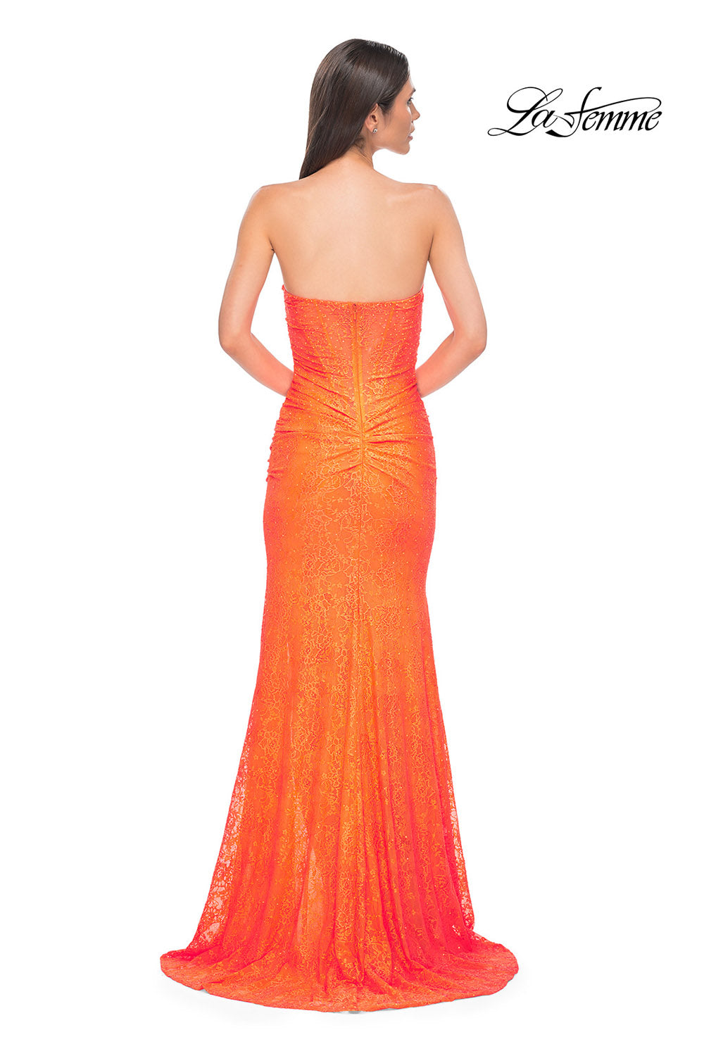 La Femme 32773 prom dress images.  La Femme 32773 is available in these colors: Bright Orange, Dark Teal, Red, Royal Blue.