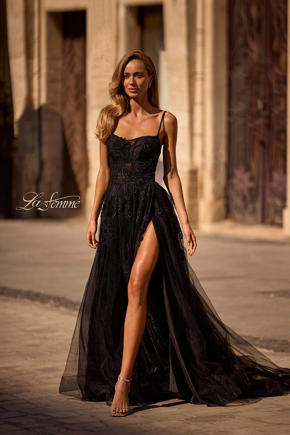 La Femme 32781 prom dress images.  La Femme 32781 is available in these colors: Black.