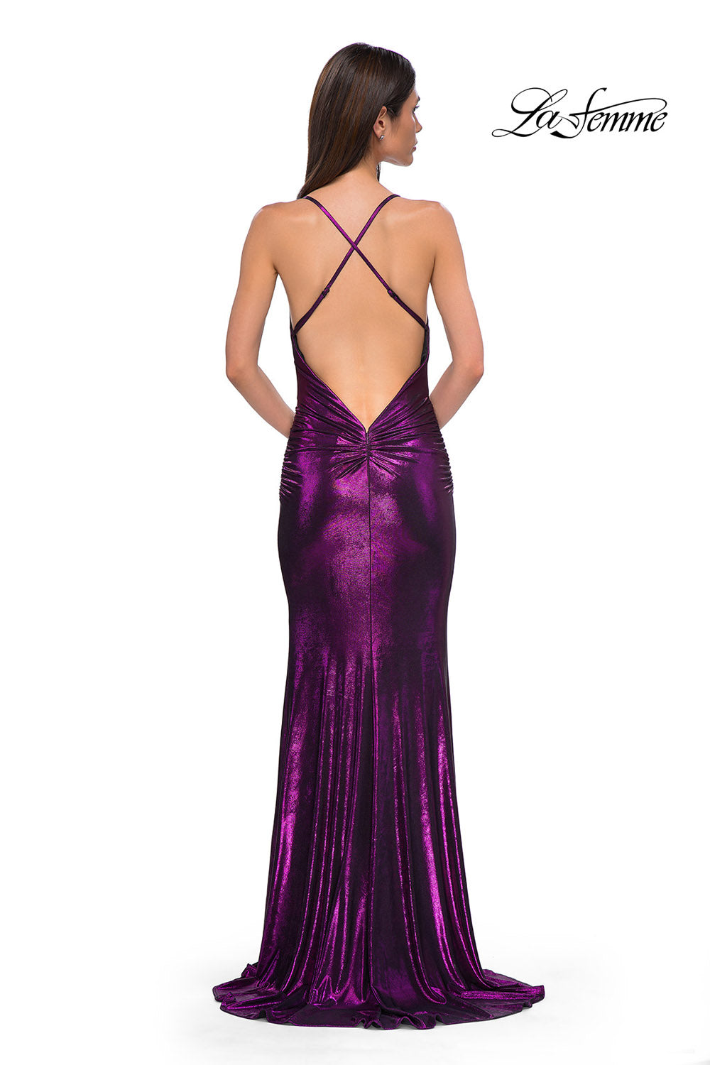 La Femme 32782 prom dress images.  La Femme 32782 is available in these colors: Bronze, Dark Teal, Emerald, Matcha, Penny, Purple.