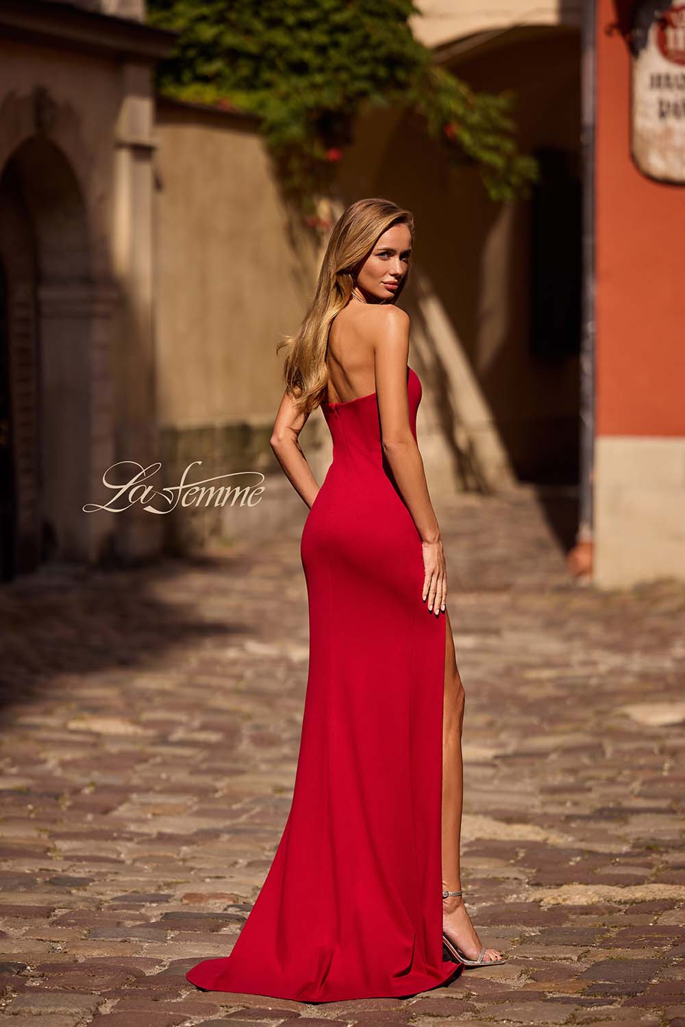 La Femme 32784 prom dress images.  La Femme 32784 is available in these colors: Black, Deep Red.