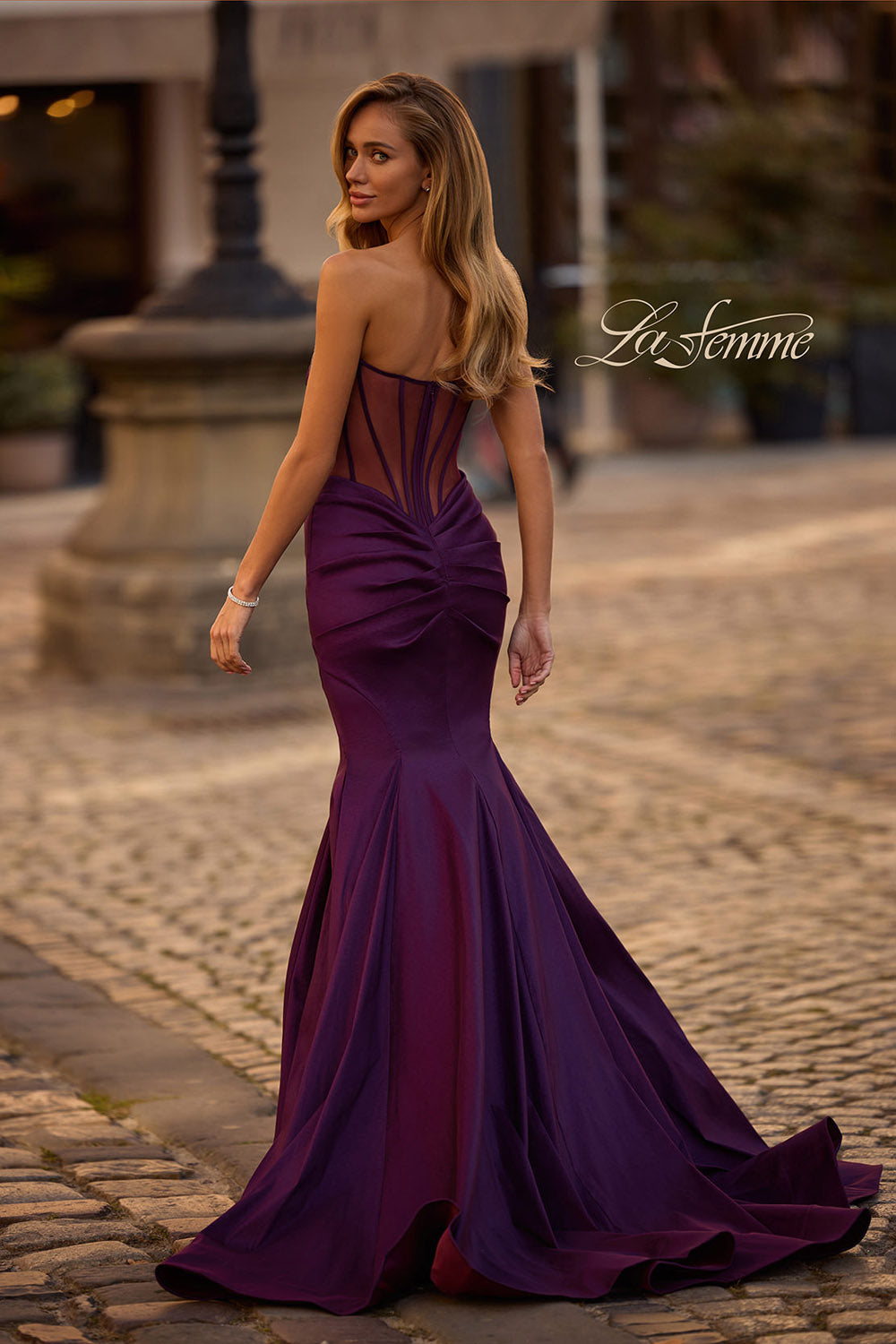 La Femme 32791 prom dress images.  La Femme 32791 is available in these colors: Black, Dark Berry, Dark Emerald, Royal Blue.