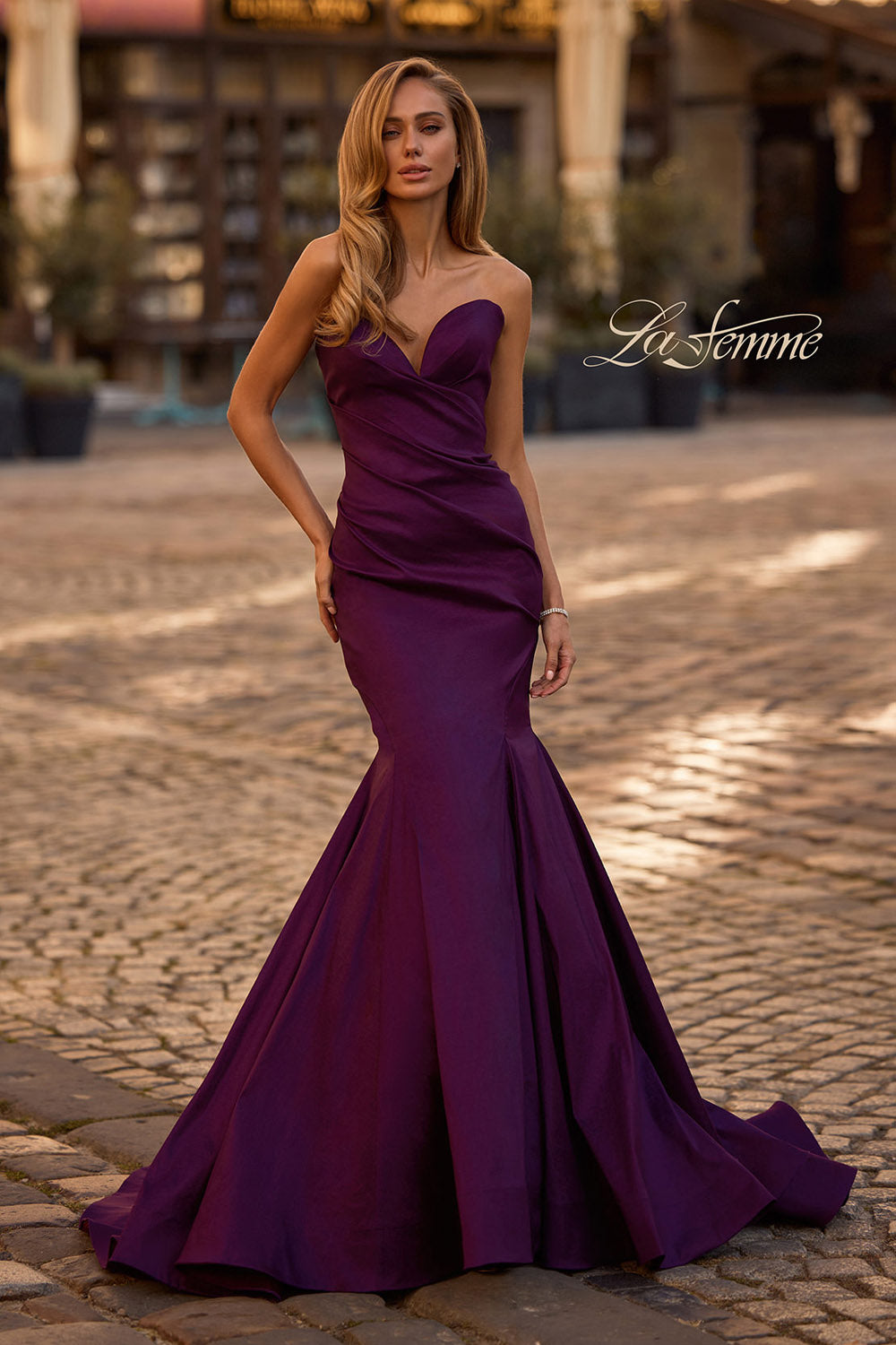 La Femme 32791 prom dress images.  La Femme 32791 is available in these colors: Black, Dark Berry, Dark Emerald, Royal Blue.